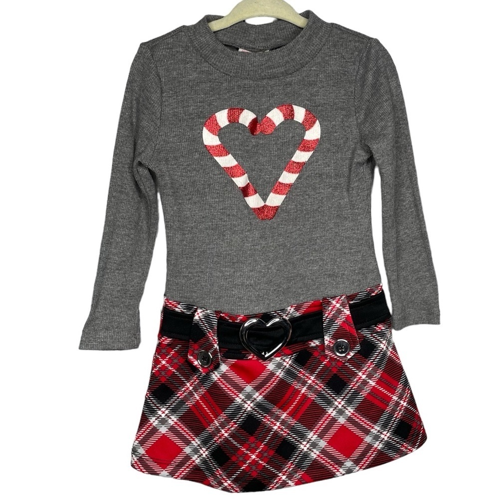 Christmas dress candy cane belted plaid skirt retro y2k WonderKids 18 months